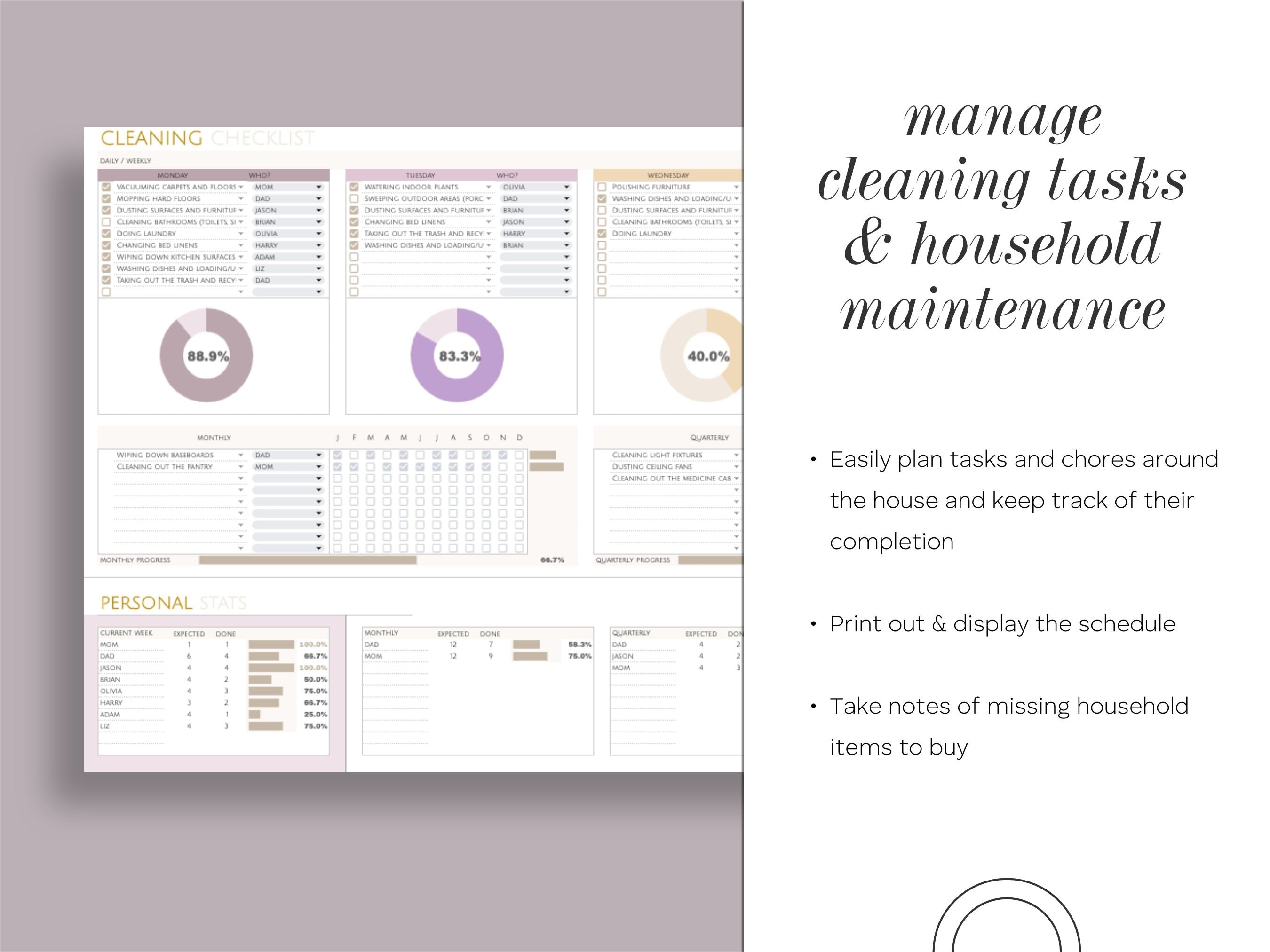 Cleaning Schedule Google Sheets, Cleaning Checklist Spreadsheet, Family Chore Chart, To Do List Planner, Daily