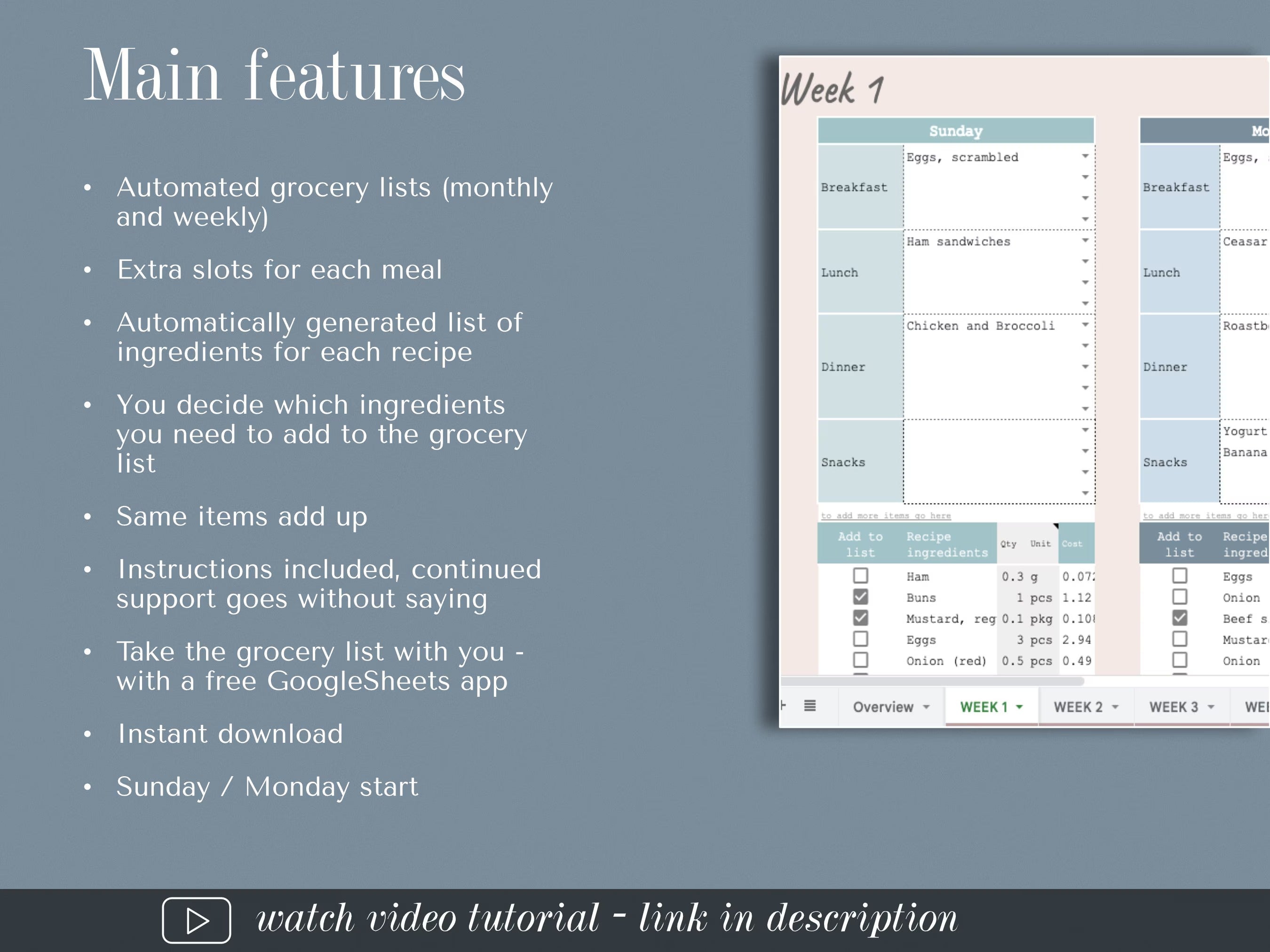 Google Sheets Meal Planner Meal Planner Spreadsheet Weekly Meal Plan Template Digital Meal Planner with Grocery List