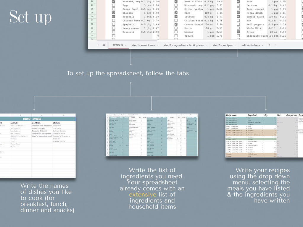 Google Sheets Meal Planner Meal Planner Spreadsheet Weekly Meal Plan Template Digital Meal Planner with Grocery List