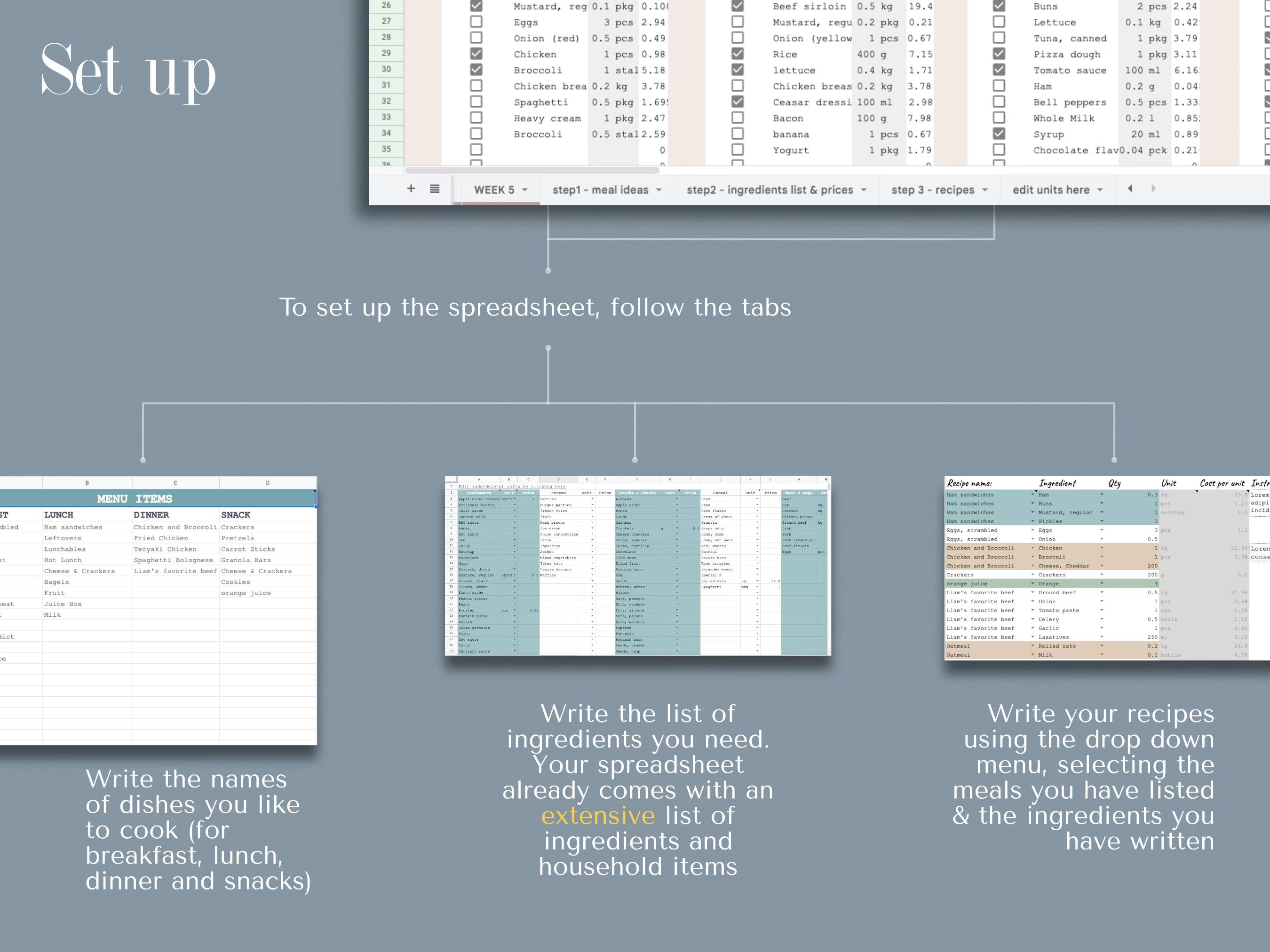 Google Sheets Meal Planner Meal Planner Spreadsheet Weekly Meal Plan Template Digital Meal Planner with Grocery List