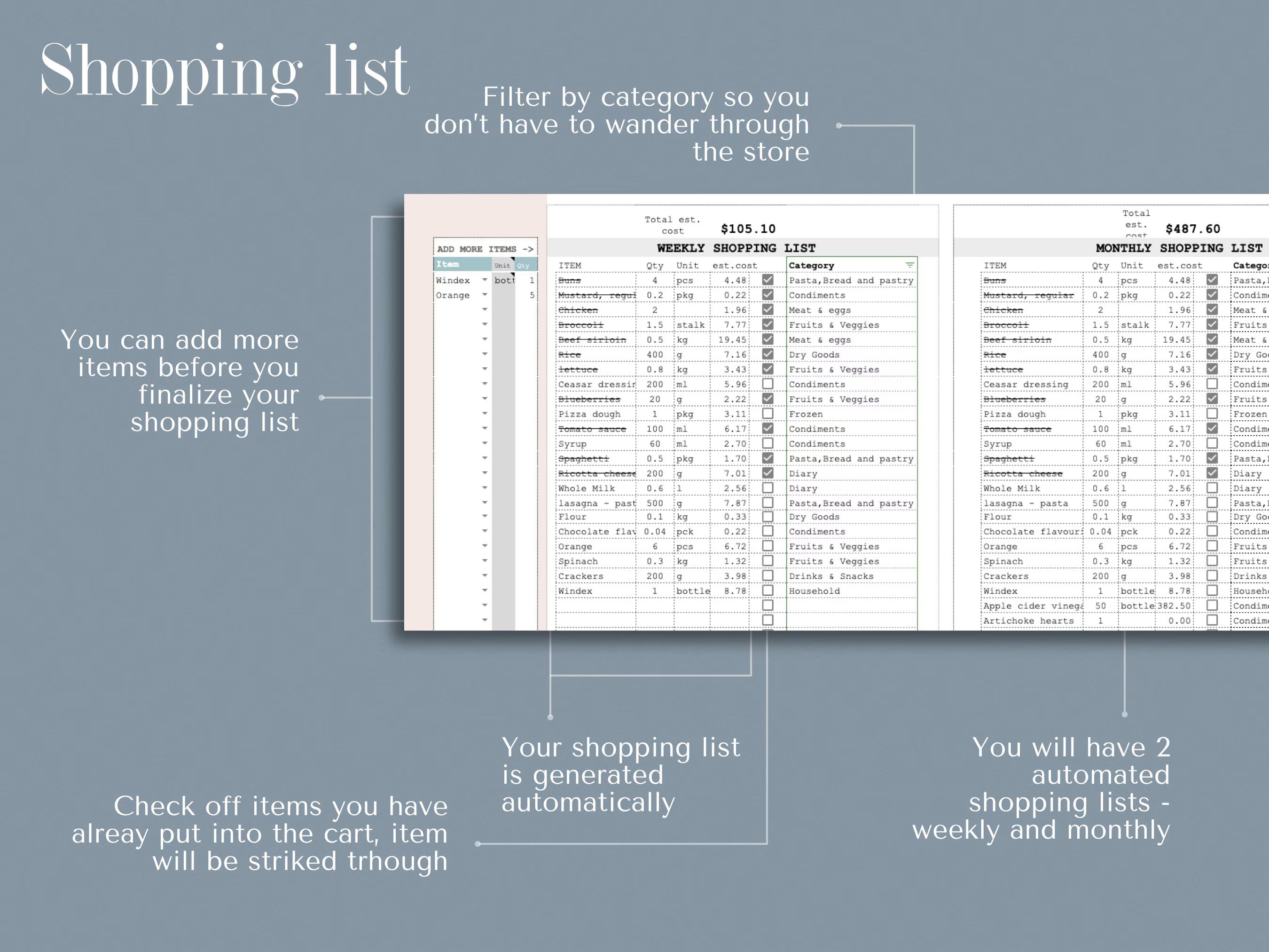 Google Sheets Meal Planner Meal Planner Spreadsheet Weekly Meal Plan Template Digital Meal Planner with Grocery List