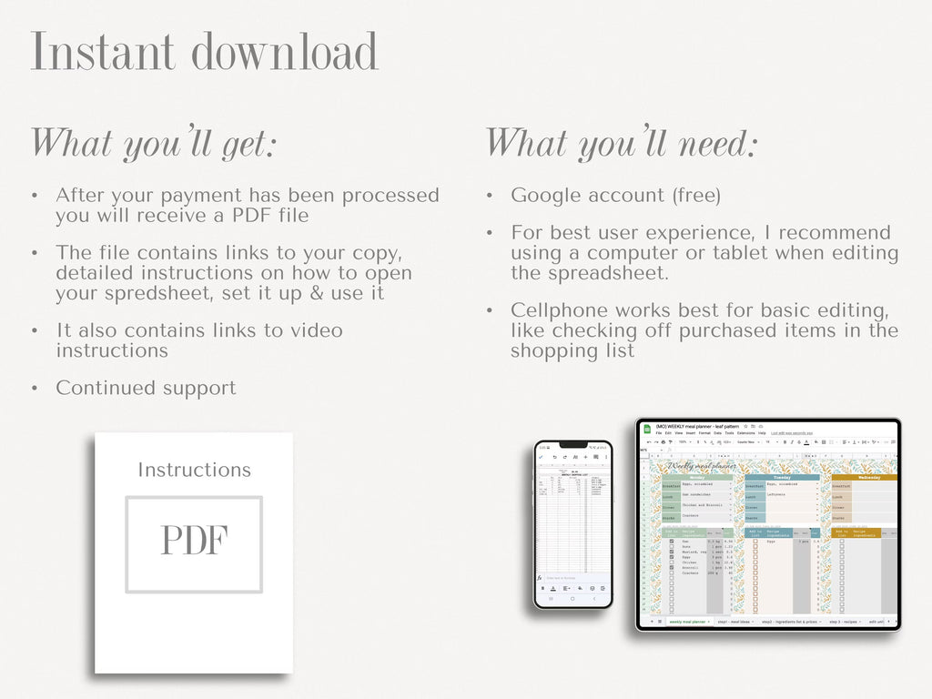 Google Sheets Meal Planner Meal Planner Spreadsheet Weekly Meal Plan Template Digital Meal Planner with Grocery List