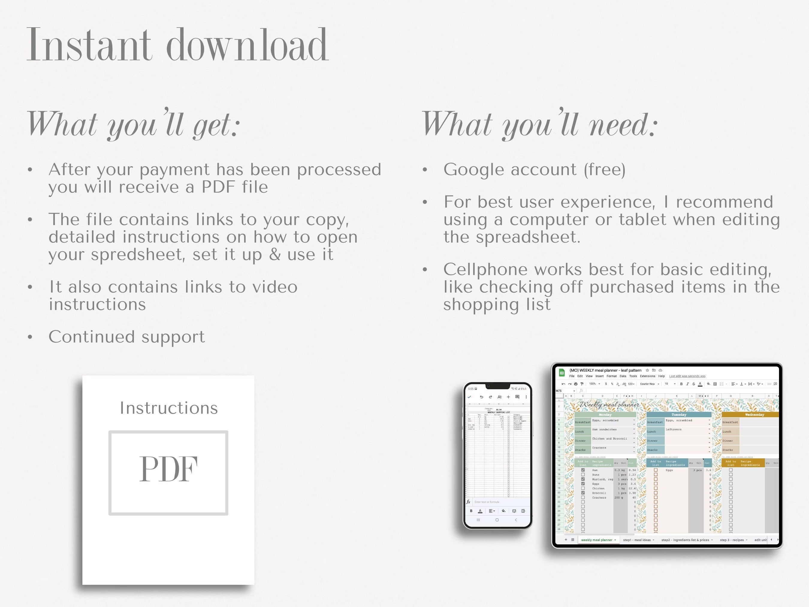 Google Sheets Meal Planner Meal Planner Spreadsheet Weekly Meal Plan Template Digital Meal Planner with Grocery List