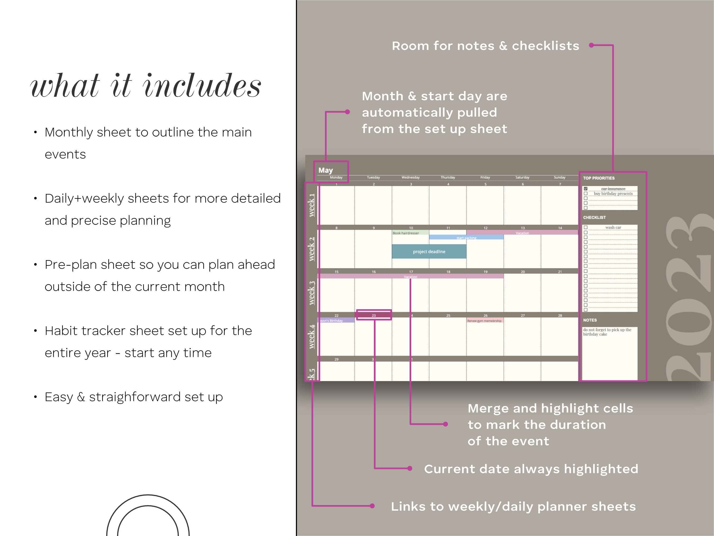 Digital Planner Spreadsheet for Google Sheets, To Do List, Monthly Calendar, Daily Schedule, Daily Routine Task Tracker